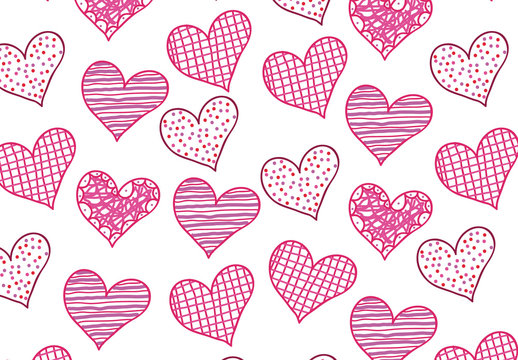 Bright Pink and Purple Doodle Hearts Pattern