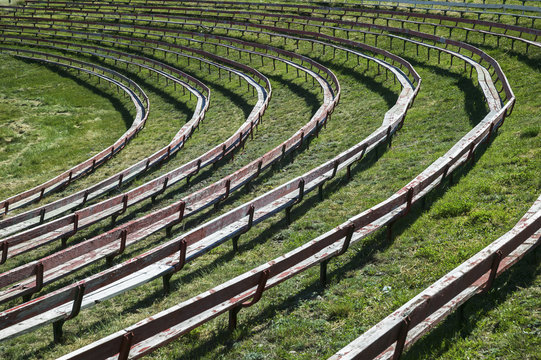 Seats In A Rodeo Ground; Alberta, Canada