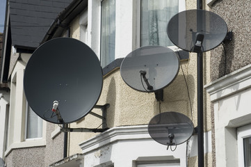 Several domestic satellite dishes
