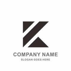 Monogram Letter K Diagonal Strips Triangle Square Vector Logo Design Template