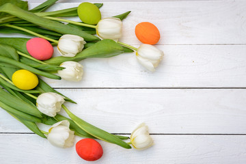 Naklejka na ściany i meble Color eggs and tulips
