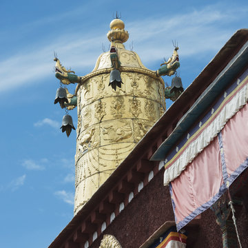 Gold tower at the sera monastery;Lhana xizang china