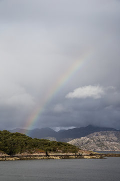 Rainbow in the cloudy sky;Applecross peninsula scotland