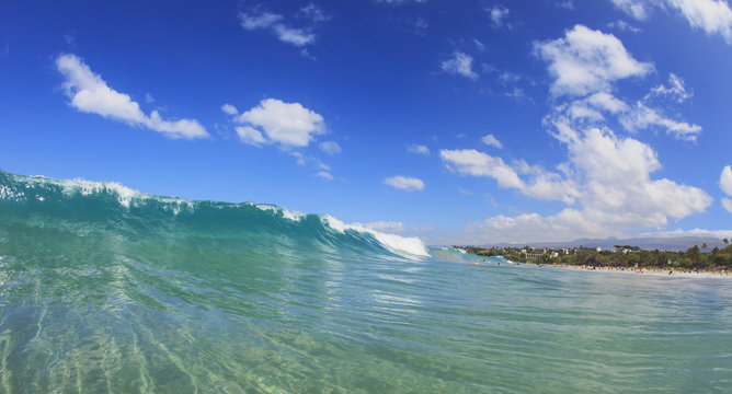 Fisheye view of wave breaks at hapuna beach;Big island hawaii united states of america