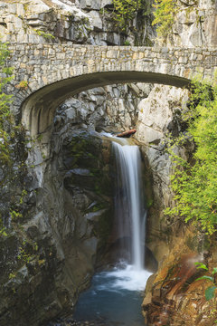 Bridge over christine waterfall mount rainier national park;Washington united states of america