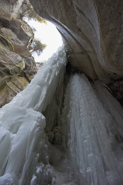 Frozen waterfall at maligne canyon;Alberta canada