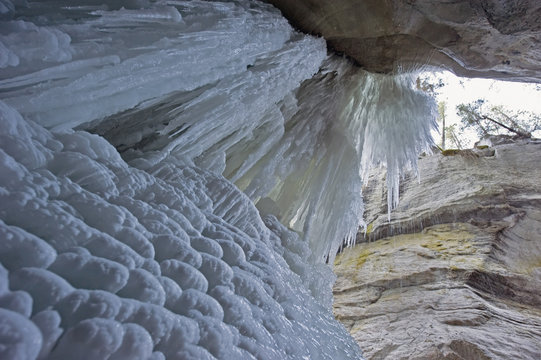 Frozen waterfall at maligne canyon;Alberta canada