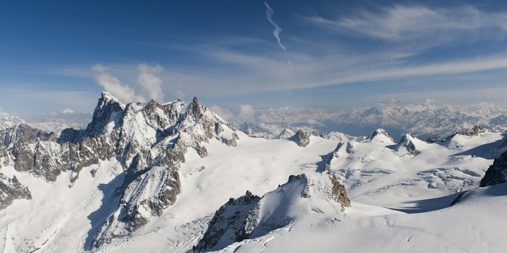 Rugged peaks of snowy mountains, Chamonix-Mont-Blanc