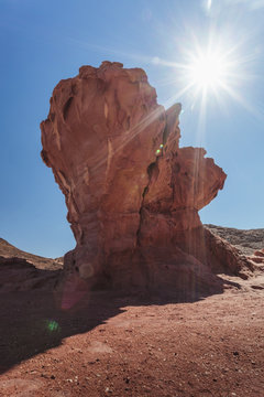 Rock formation with a sunburst;Timna park arabah israel