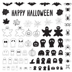 Halloween collection of outlines and silhouettes ghosts