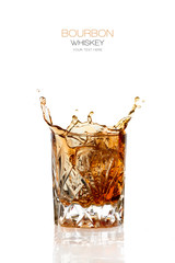Bourbon Whiskey Splash Isolated on White Background