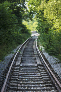 Abandoned railway track near Clecy, Swiss Normandy; Normandy, France