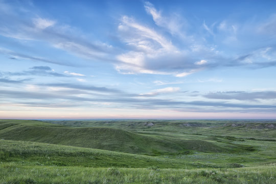 Sunset sky over Grasslands National Park; Saskatchewan, Canada