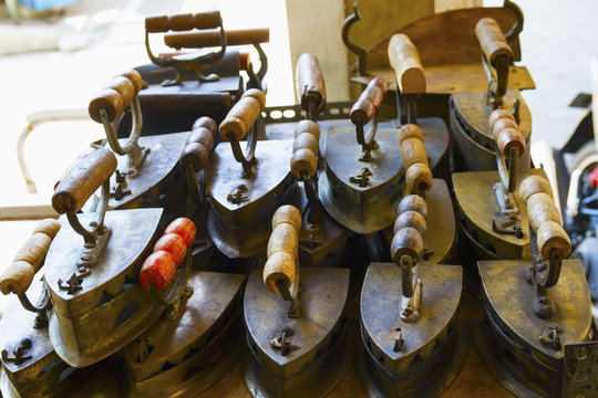 Old irons for sale at the Triwindu Market, Surakarta (Solo), Central Java, Indonesia