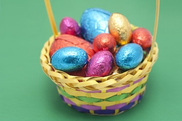 Colourful Easter Eggs in a basket