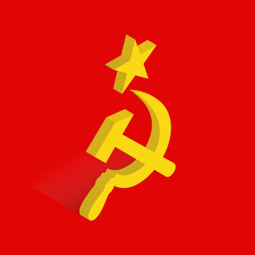 Isometric icon of hammer and sickle, international communist symbol, USSR flag icon, vector illustration in 3D flat style. Editable design element for banner, website, poster, card, collage. Eps 10
