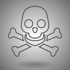 Skull and cross bones line icon for web, mobile and infographics. Vector dark grey icon isolated on light grey background.