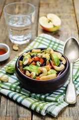 Brussels sprouts red cabbage carrot cashew apple salad with mapl