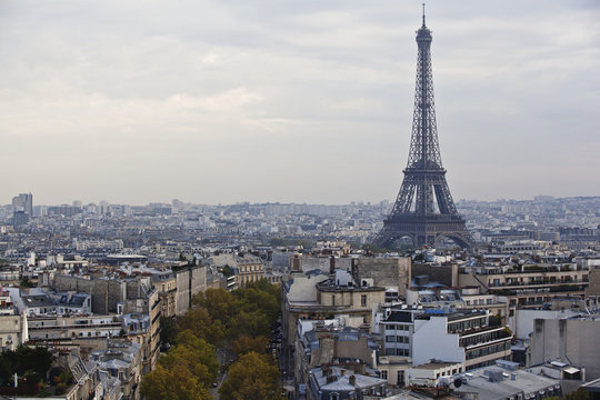 Eiffel Tower and cityscape; Paris, France