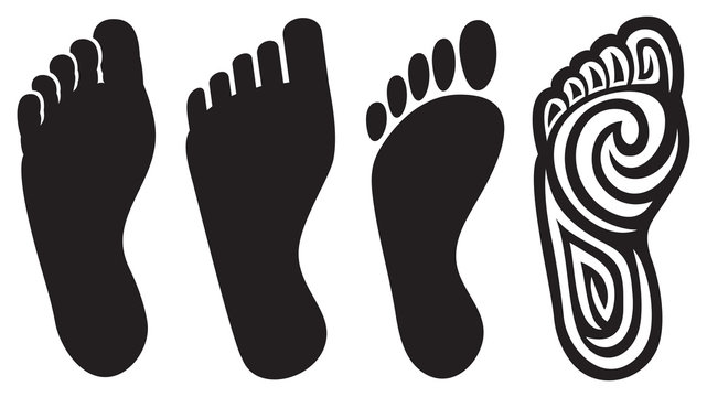human foot silhouette and footprints