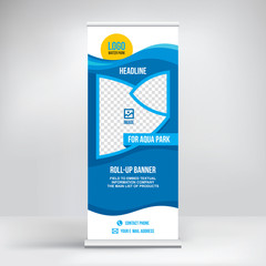 Blue wave roll up banner, graphic background stand