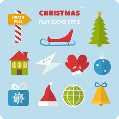 Flat Christmas icons set