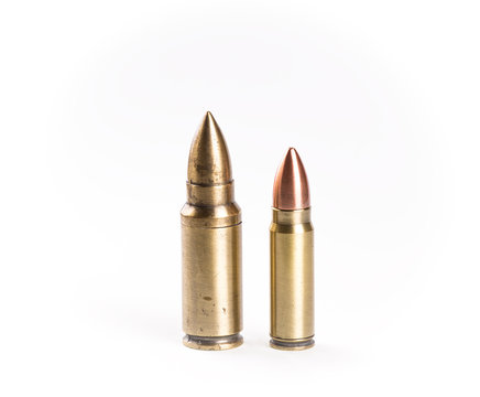 bullets from the machine gun on an isolated white background