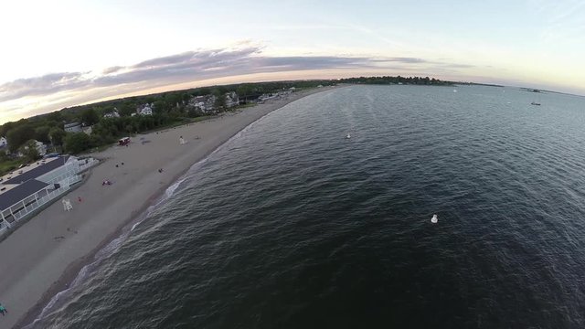 Aerials Over Beach At Sunset, Fairfield Connecticut, USA.