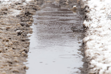 puddles from the rain in winter