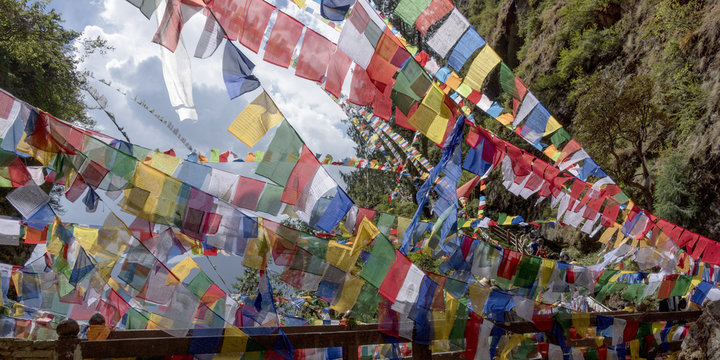 Colourful prayer flags; Paro, Bhutan