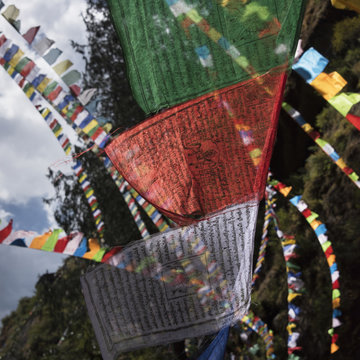 Colourful prayer flags; Paro, Bhutan