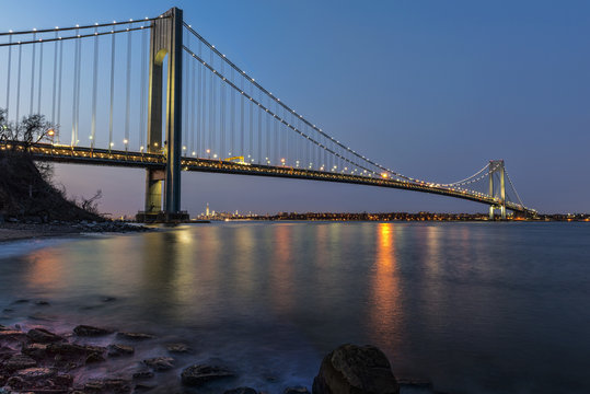 Verazzano-Narrows Bridge at sunset, Fort Wadsworth; Staten Island, New York, United States of America