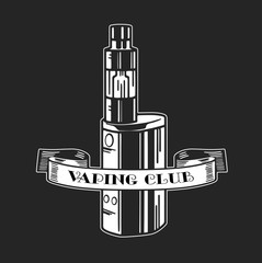 Electronic cigarette and liquid, Vape shop vector monochrome badges, emblems