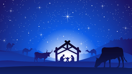 Christmas Nativity Scene with Manger Silhouette - 124289769