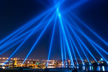 Fototapeta na wymiar Light beam show in Vancouver, Canada.