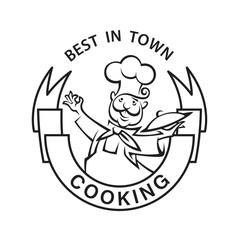 monochrome image of chef with ribbon