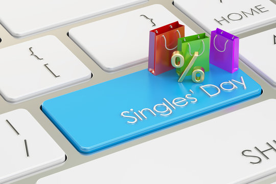 Singles' Day concept on the keyboard, 3D rendering