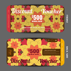 Vector blank of discount voucher on the autumn pattern background.