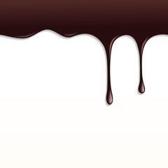 Melted Dark Chocolate Dripping on White Background.