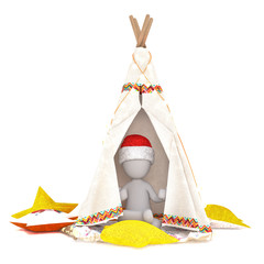 Single 3D figure sitting in teepee © 3DMan.eu