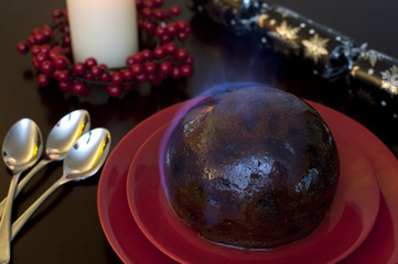 Flaming brandy pudding