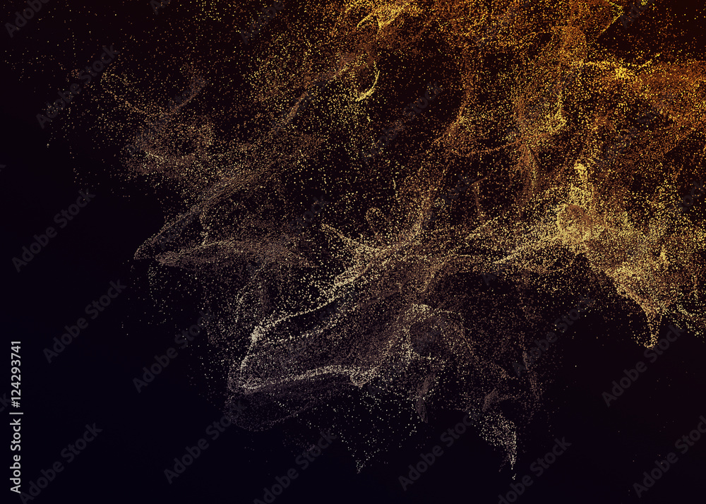 Poster abstract 3d rendering of chaotic particles. flying cubes in empty space. dynamic shape. futuristic b