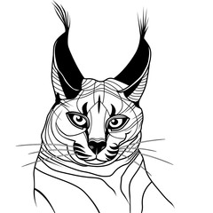 Cat caracal kitten wild animal sketch tattoo vector