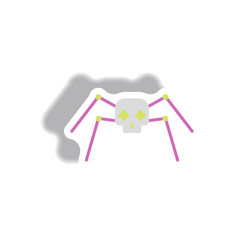 Vector illustration paper sticker Halloween icon spooky skull spider