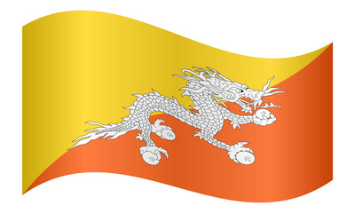 Flag of Bhutan waving on white background
