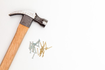 hammer and nails on whtie background