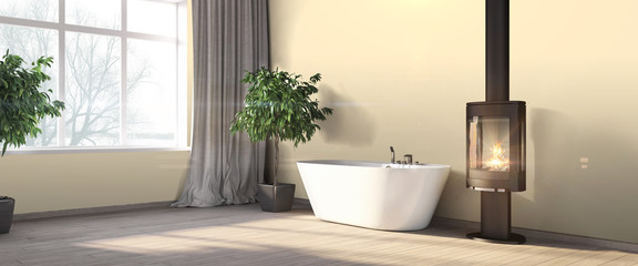 Modern bright interior . 3D render