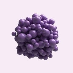 Lots of purple spheres of different sizes with plastic reflections are grouped in the center isolated on a colored background. Abstract background wallpaper. 3d illustration