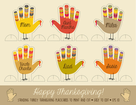 printable turkey place cards for decorating at thanksgiving