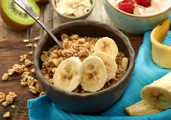 bowl of granola with fruits